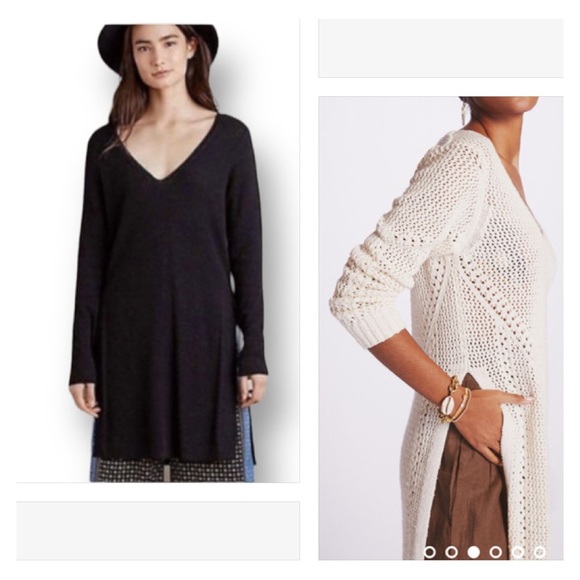 Anthropologie Moth Black Cotton Linen Rib Stitch Split Sweater Tunic Top Size M - Picture 2 of 11